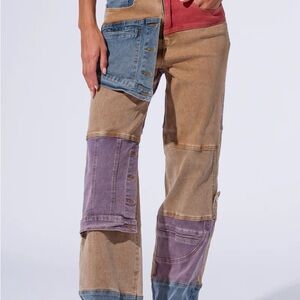 AKIRA Multicolor Patchwork Straight Leg Jeans